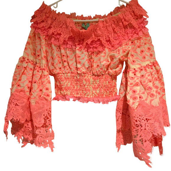 NWT Antico Sartoria 2-Piece Crop Top + Maxi Wrap Skirt Set Eyelet Lace, One Size - Picture 3 of 11